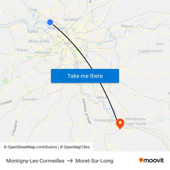 Montigny-Les-Cormeilles to Moret-Sur-Loing map