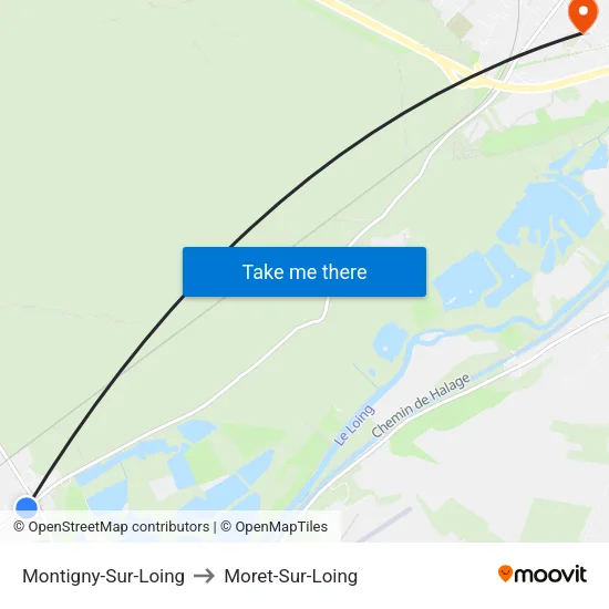 Montigny-Sur-Loing to Moret-Sur-Loing map