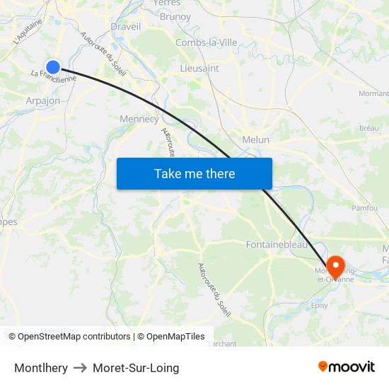 Montlhery to Moret-Sur-Loing map