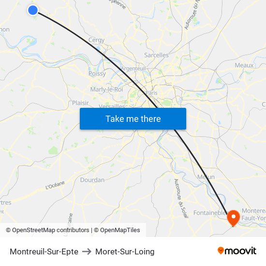 Montreuil-Sur-Epte to Moret-Sur-Loing map