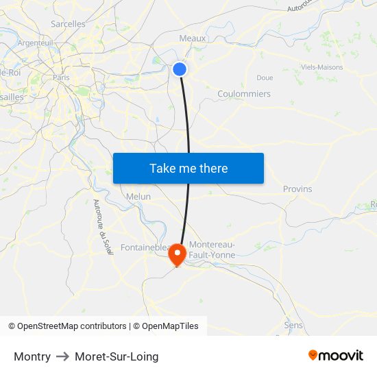 Montry to Moret-Sur-Loing map