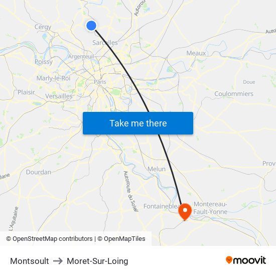 Montsoult to Moret-Sur-Loing map