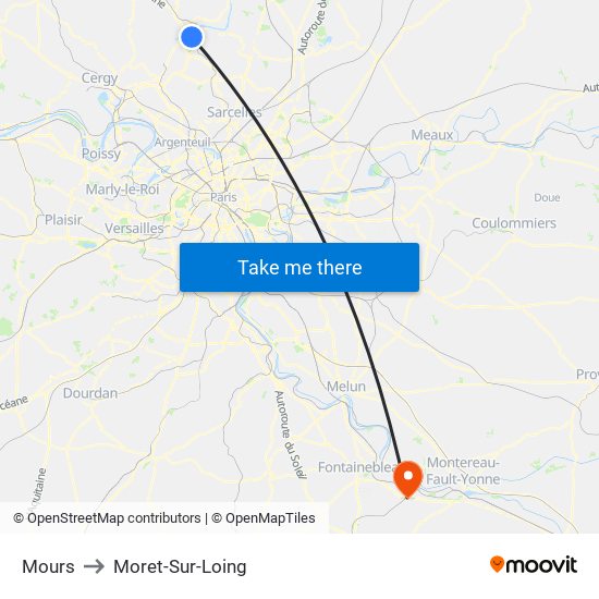 Mours to Moret-Sur-Loing map