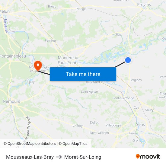 Mousseaux-Les-Bray to Moret-Sur-Loing map