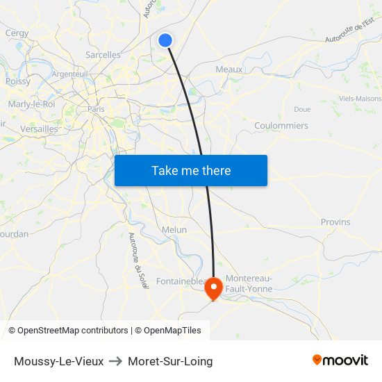 Moussy-Le-Vieux to Moret-Sur-Loing map