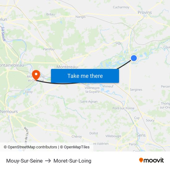 Mouy-Sur-Seine to Moret-Sur-Loing map