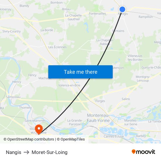 Nangis to Moret-Sur-Loing map