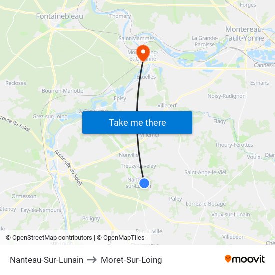 Nanteau-Sur-Lunain to Moret-Sur-Loing map