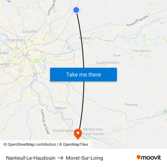 Nanteuil-Le-Haudouin to Moret-Sur-Loing map