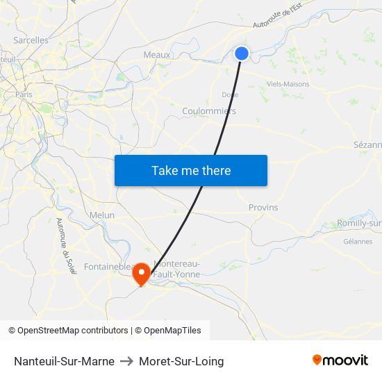 Nanteuil-Sur-Marne to Moret-Sur-Loing map