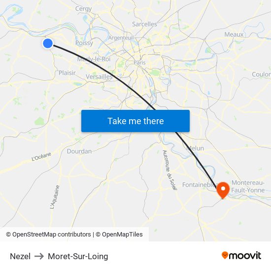 Nezel to Moret-Sur-Loing map