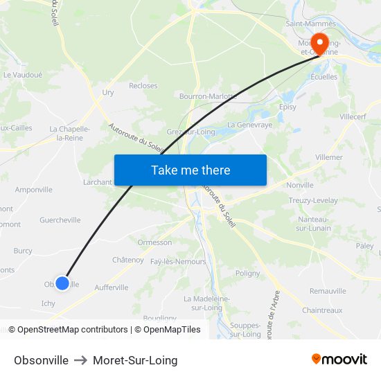 Obsonville to Moret-Sur-Loing map