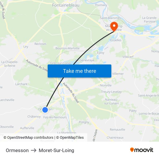 Ormesson to Moret-Sur-Loing map