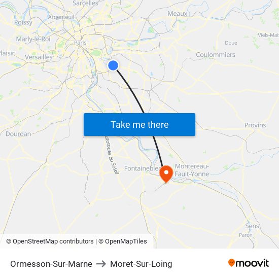 Ormesson-Sur-Marne to Moret-Sur-Loing map