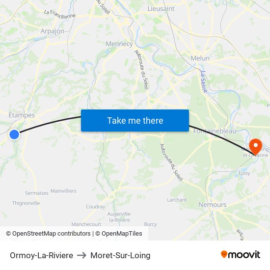 Ormoy-La-Riviere to Moret-Sur-Loing map