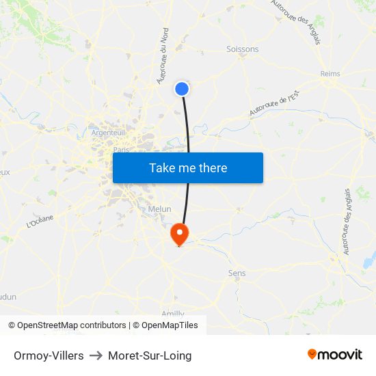 Ormoy-Villers to Moret-Sur-Loing map