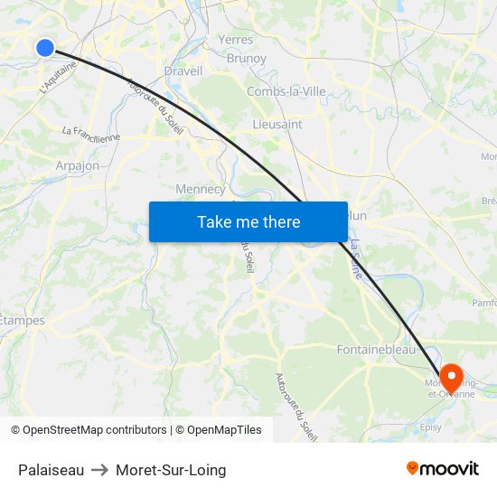 Palaiseau to Moret-Sur-Loing map