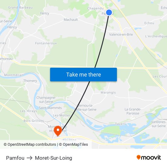 Pamfou to Moret-Sur-Loing map