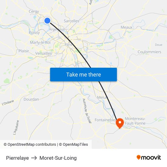 Pierrelaye to Moret-Sur-Loing map