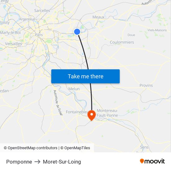 Pomponne to Moret-Sur-Loing map