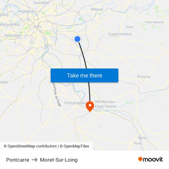 Pontcarre to Moret-Sur-Loing map