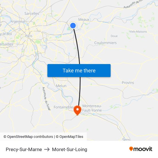 Precy-Sur-Marne to Moret-Sur-Loing map