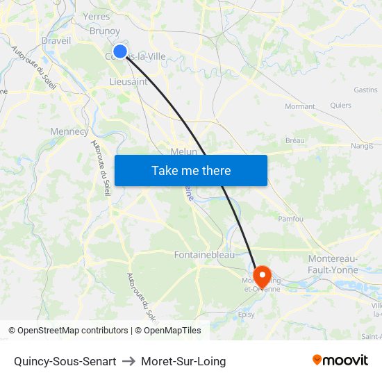 Quincy-Sous-Senart to Moret-Sur-Loing map