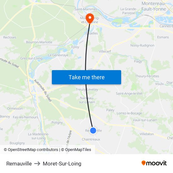 Remauville to Moret-Sur-Loing map