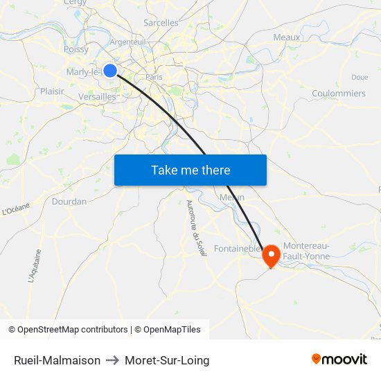 Rueil-Malmaison to Moret-Sur-Loing map