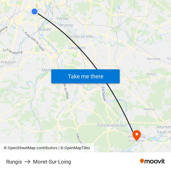 Rungis to Moret-Sur-Loing map