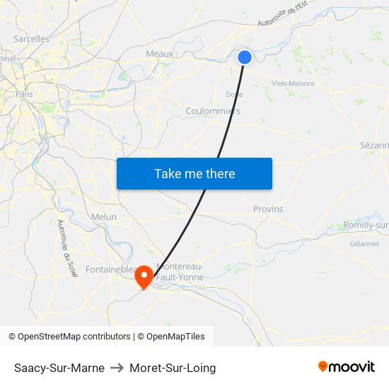 Saacy-Sur-Marne to Moret-Sur-Loing map