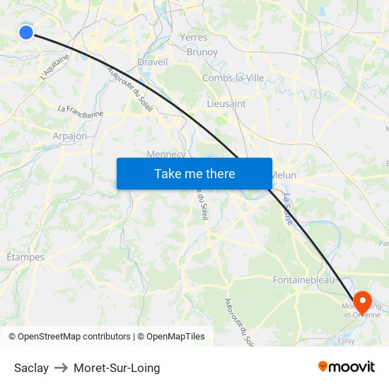 Saclay to Moret-Sur-Loing map