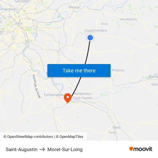 Saint-Augustin to Moret-Sur-Loing map
