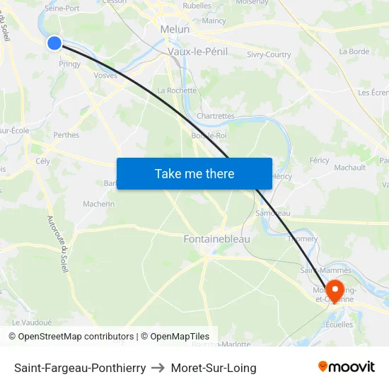 Saint-Fargeau-Ponthierry to Moret-Sur-Loing map