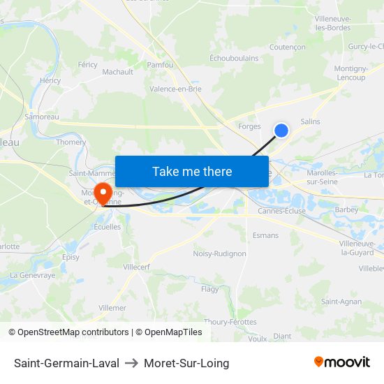 Saint-Germain-Laval to Moret-Sur-Loing map