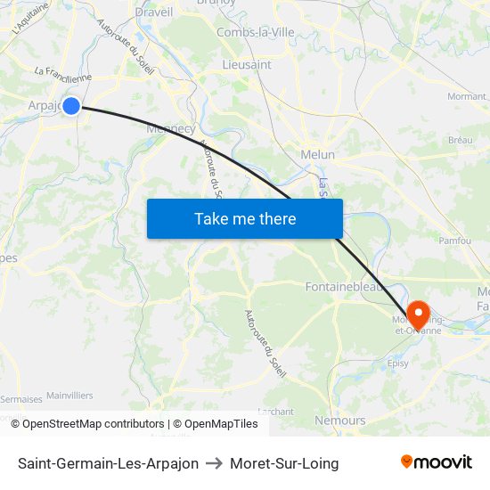 Saint-Germain-Les-Arpajon to Moret-Sur-Loing map