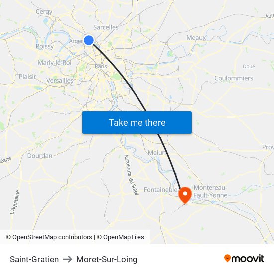 Saint-Gratien to Moret-Sur-Loing map