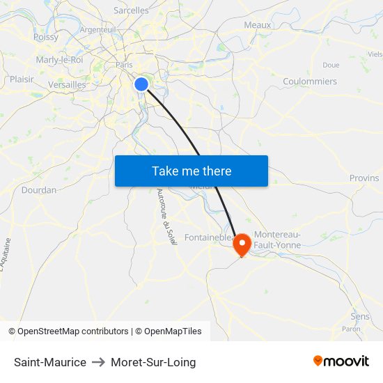 Saint-Maurice to Moret-Sur-Loing map