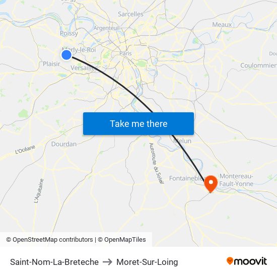 Saint-Nom-La-Breteche to Moret-Sur-Loing map