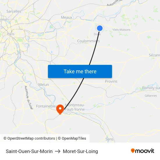Saint-Ouen-Sur-Morin to Moret-Sur-Loing map