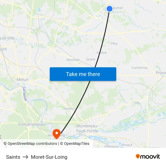 Saints to Moret-Sur-Loing map