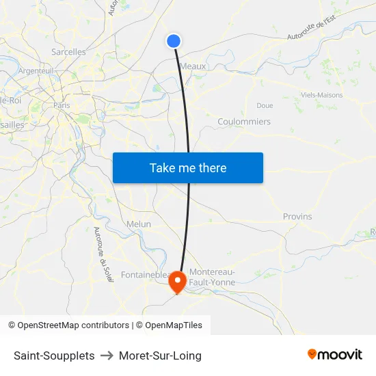 Saint-Soupplets to Moret-Sur-Loing map