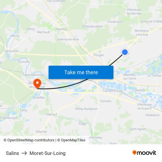 Salins to Moret-Sur-Loing map