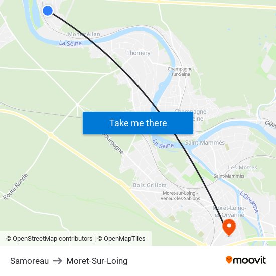 Samoreau to Moret-Sur-Loing map