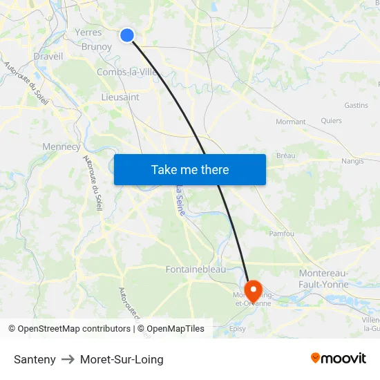 Santeny to Moret-Sur-Loing map
