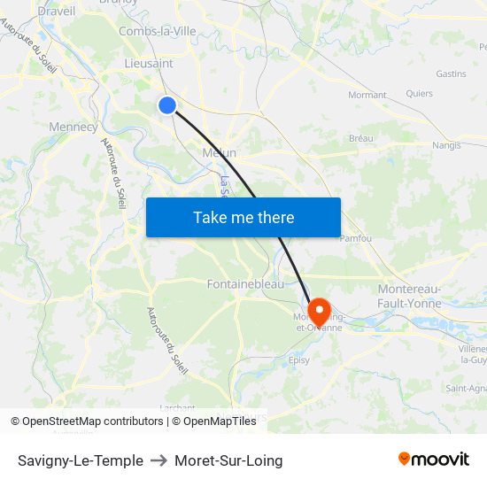 Savigny-Le-Temple to Moret-Sur-Loing map