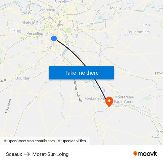 Sceaux to Moret-Sur-Loing map