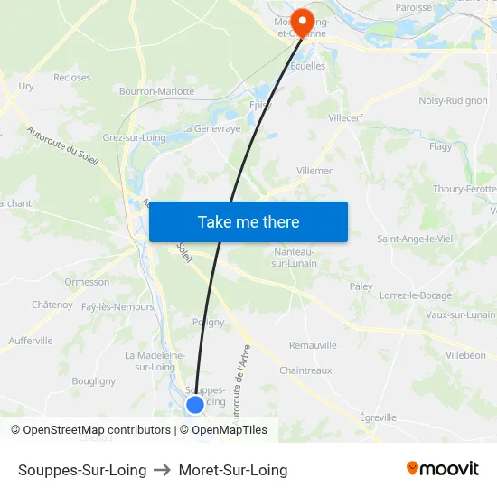 Souppes-Sur-Loing to Moret-Sur-Loing map