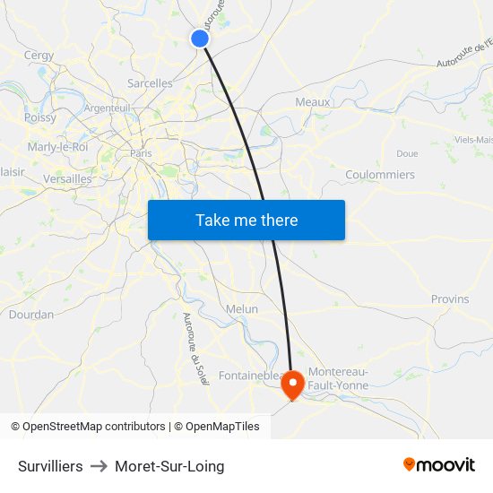 Survilliers to Moret-Sur-Loing map