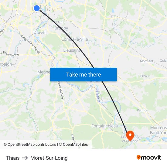 Thiais to Moret-Sur-Loing map